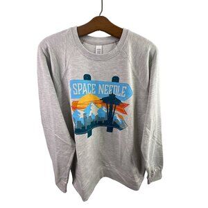 Space Needle Seattle Sweatshirt Size Medium Crewneck Cotton Blend Light Gray